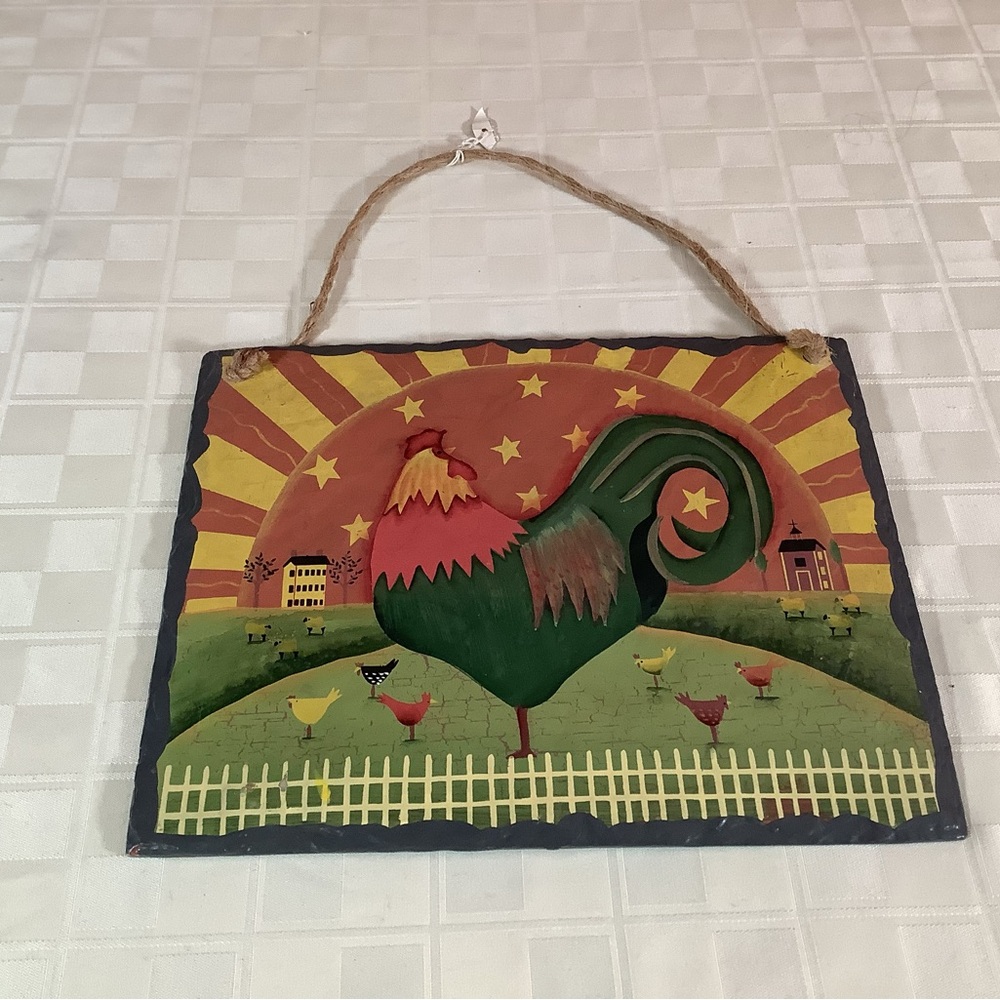 New rustic county picture of a rooster on slate